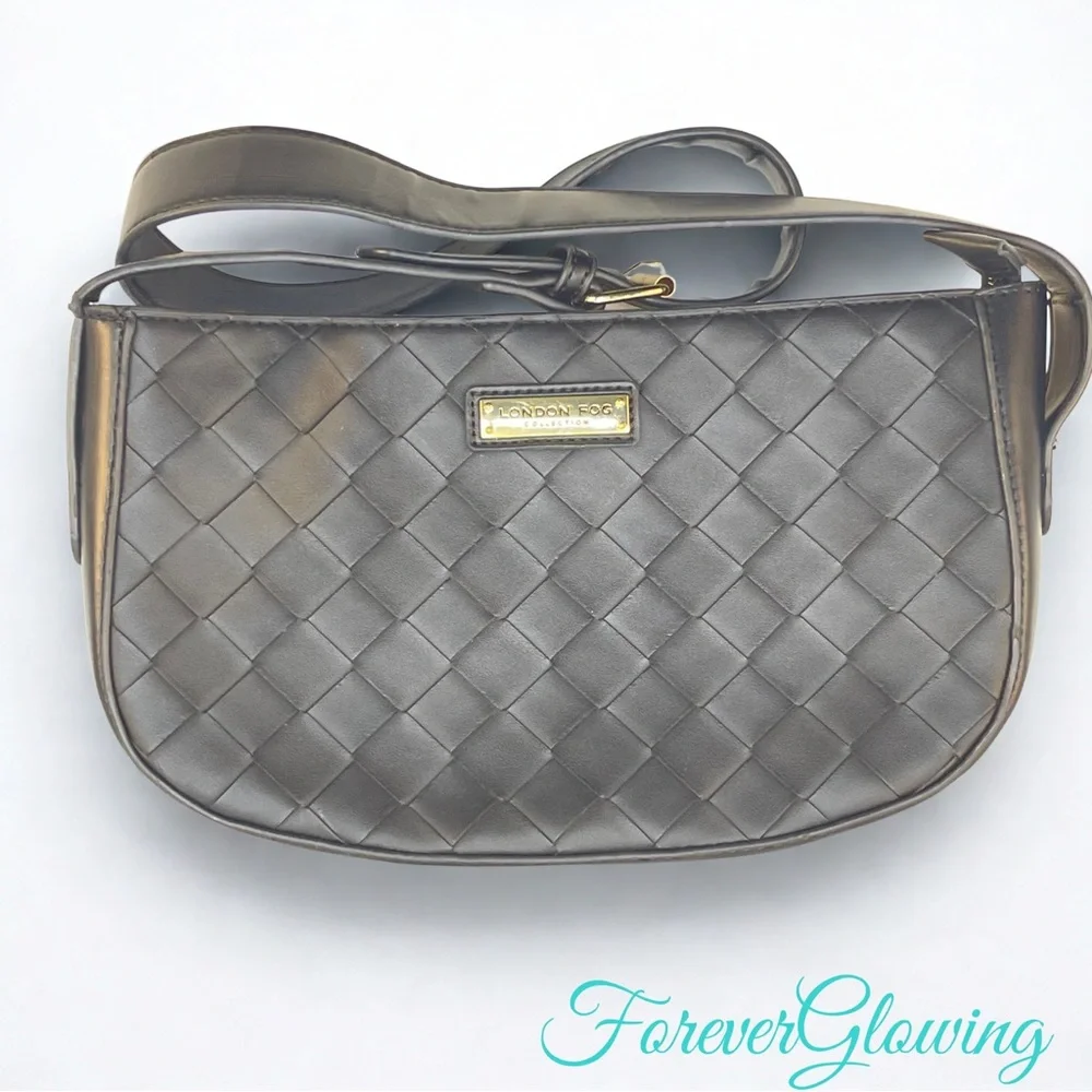 London Fog Black Crossbody Bag Purse – Woven Faux Leather